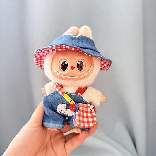 4inch bag charm cute custom clothes outfits - Overalls with Red Plaid - 053128
