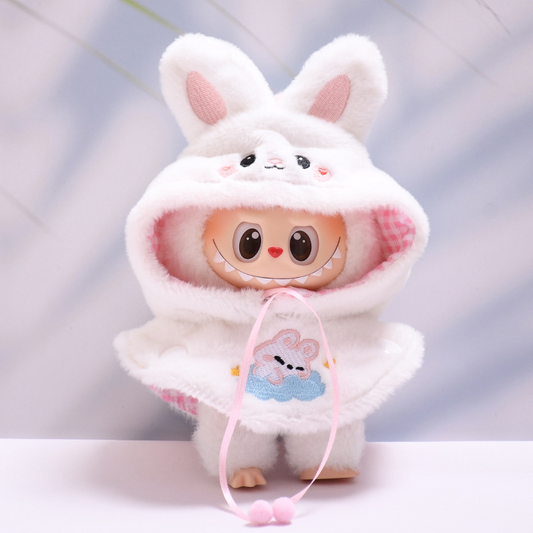 4inch bag charm cute custom clothes outfits - white bunny animal cloak - 061444