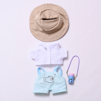 4inch bag charm cute custom clothes outfits - blue fish overall set - 053114