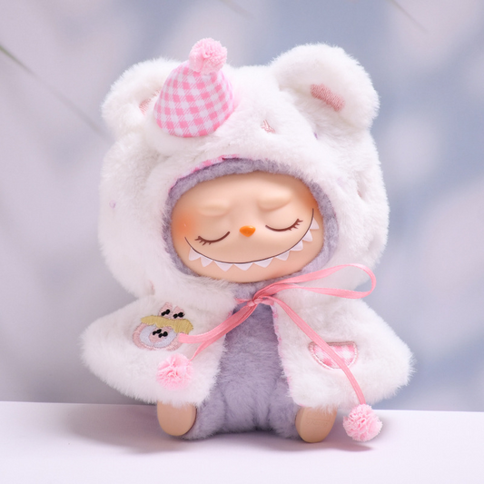 4inch bag charm clothes outfits - White fluffy bear ear cloak with party hat