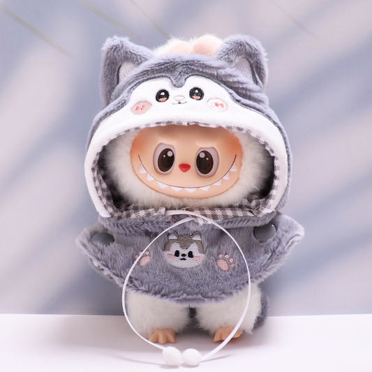 4inch bag charm cute custom clothes outfits - grey wolf animal cloak - 061445