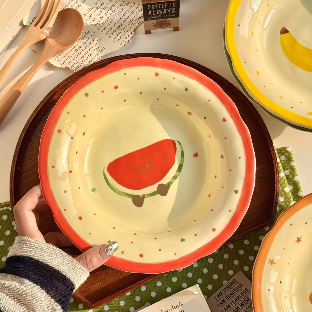 Adorable fruit & croissant plate 8inch set of 4 - Functional Design