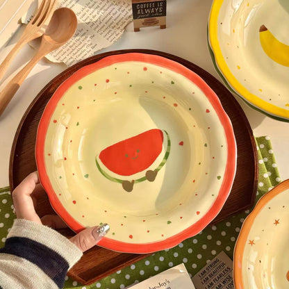 Adorable fruit & croissant plate 8inch set of 4 - Functional Design