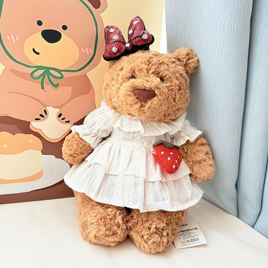 Medium Bartholomew bear cute custom clothes outfits - strawberry white dress
