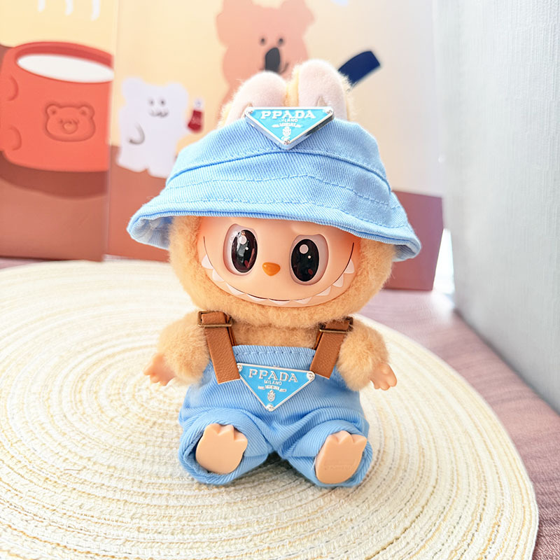 4inch bag charm cute custom clothes outfits - Blue logo overall & hat - LBB015