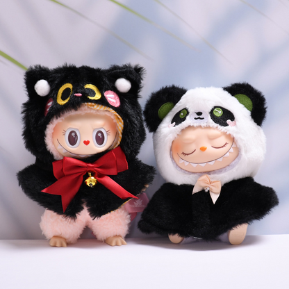 4inch bag charm cute custom clothes outfits - Black cat and panda cloak