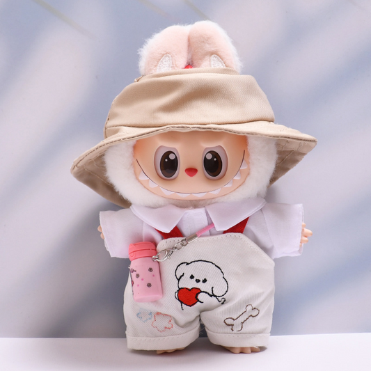 4inch bag charm cute custom clothes outfits - white puppy overall set - 053115