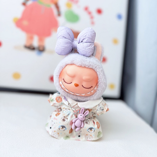 4inch bag charm cute custom clothes outfits - Purple dress with big bow - 053129