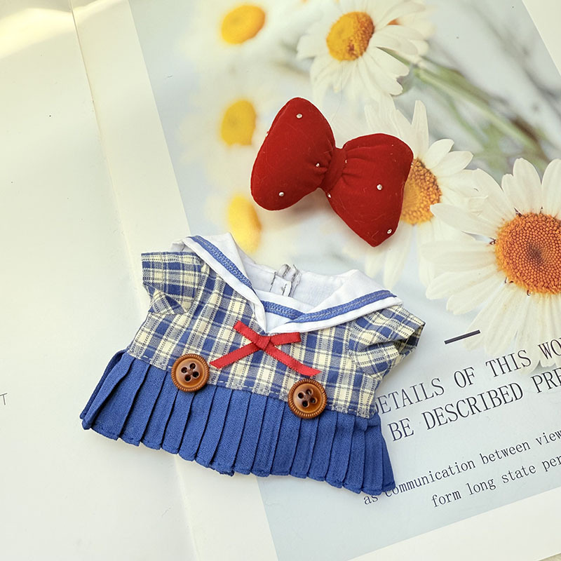 4inch bag charm cute custom clothes outfits - Blue dress with red bow - 050715/050716
