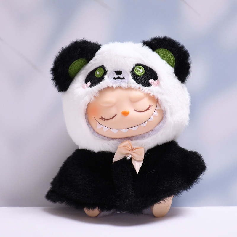4inch bag charm cute custom clothes outfits - Black cat and panda cloak
