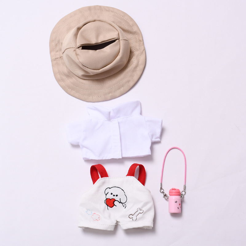 4inch bag charm cute custom clothes outfits - white puppy overall set - 053115