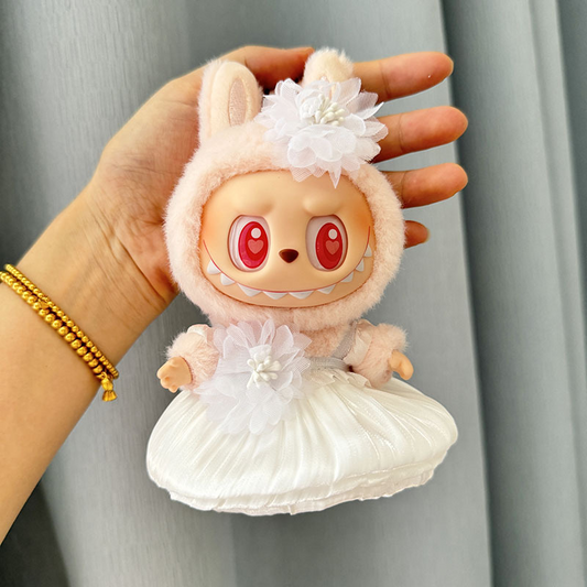 4inch bag charm clothes outfits - White satin dress & flower headpiece