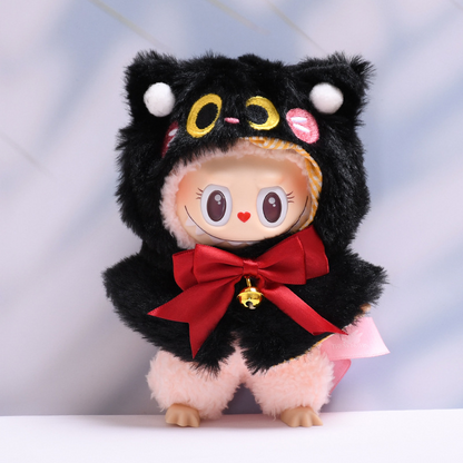 4inch bag charm cute custom clothes outfits - Black cat and panda cloak