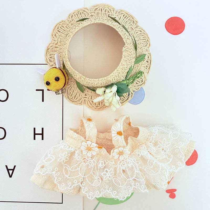 4inch bag charm cute custom clothes outfits - daisy dress & straw hat - 0523