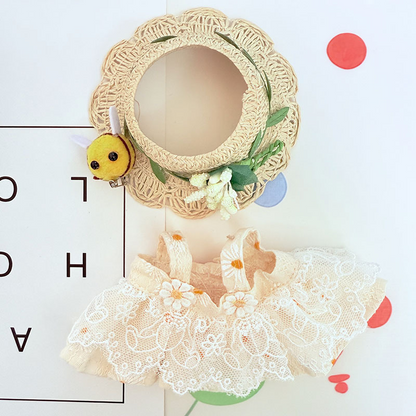 4inch bag charm cute custom clothes outfits - daisy dress & straw hat - 0523