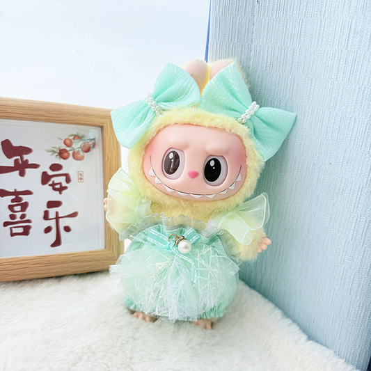 4inch bag charm cute custom clothes outfits - Green and pink dress with bow - 032908