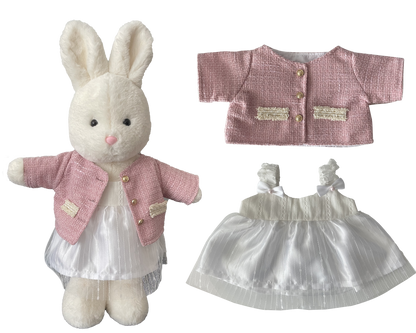 Pink Tweed & White Tulle Dress for Bartholomew Bear Plush – 14-Inch Outfit
