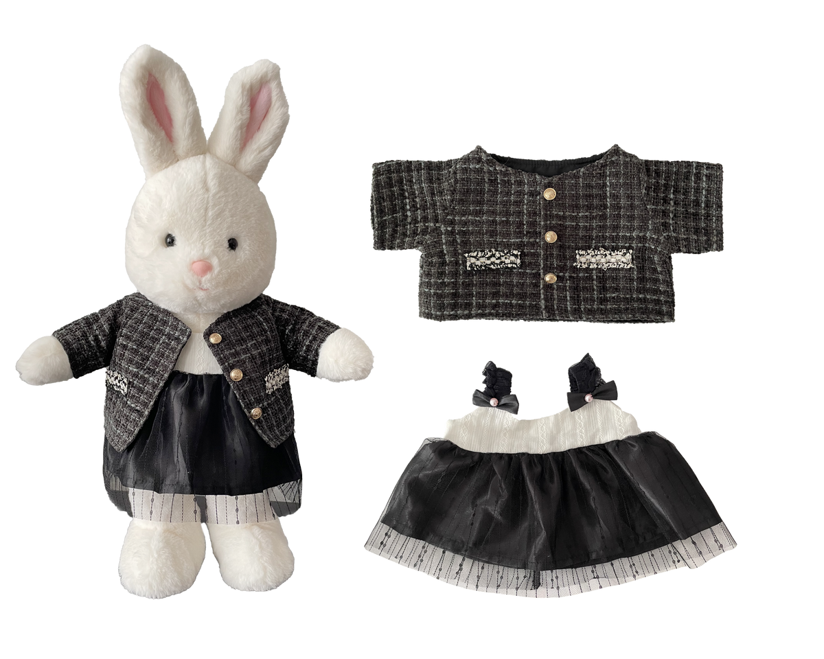 Black Tweed & Black Tulle Dress for Bartholomew Bear Plush – 14-Inch Outfit