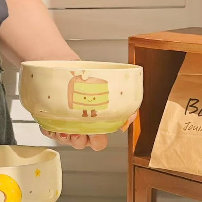 Adorable Ceramic Rice Bowl for Kids & Adults – Cute Underglaze Tableware set of 4