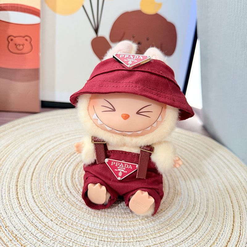 4inch bag charm cute custom clothes outfits - Red logo overall & hat- LBB016