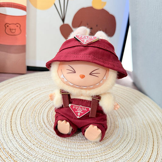 4inch bag charm cute custom clothes outfits - Red logo overall & hat- LBB016