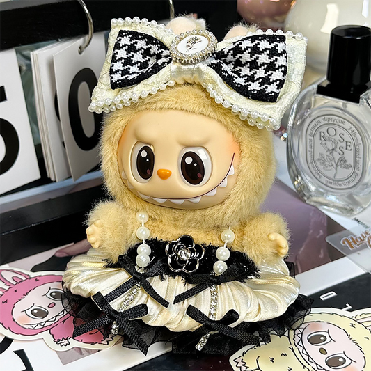 4inch bag charm cute custom clothes outfits - Elegant black white dress & big bow - 0523