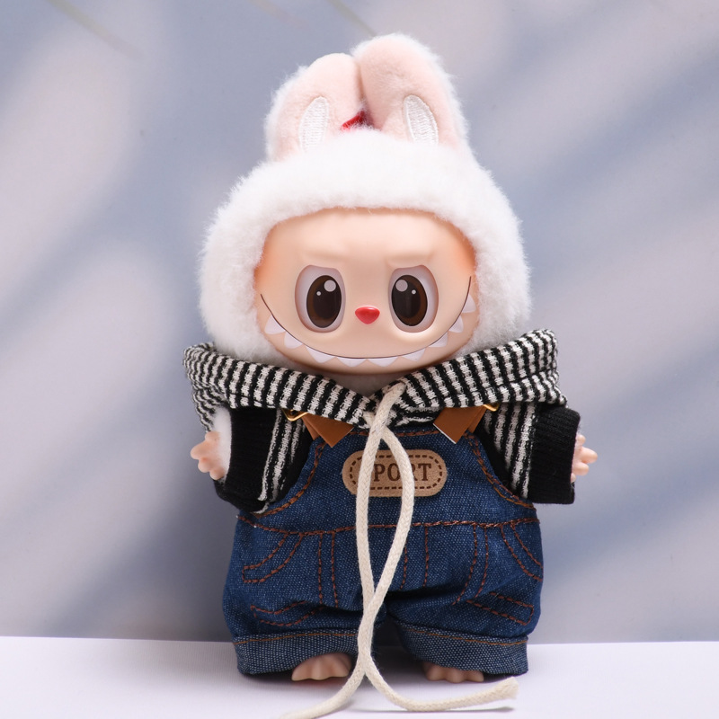 4inch bag charm cute custom clothes outfits - cowboy overall black hoodie - 053116