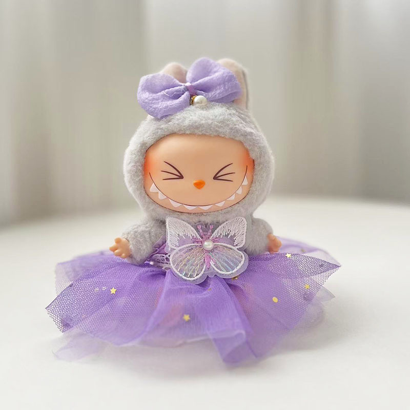 4inch bag charm cute custom clothes outfits - Purple butterfly dress - 053130
