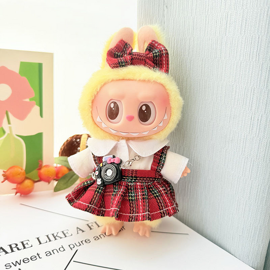 4inch bag charm cute custom clothes outfits - red plaid skirt with camera bag - 061442
