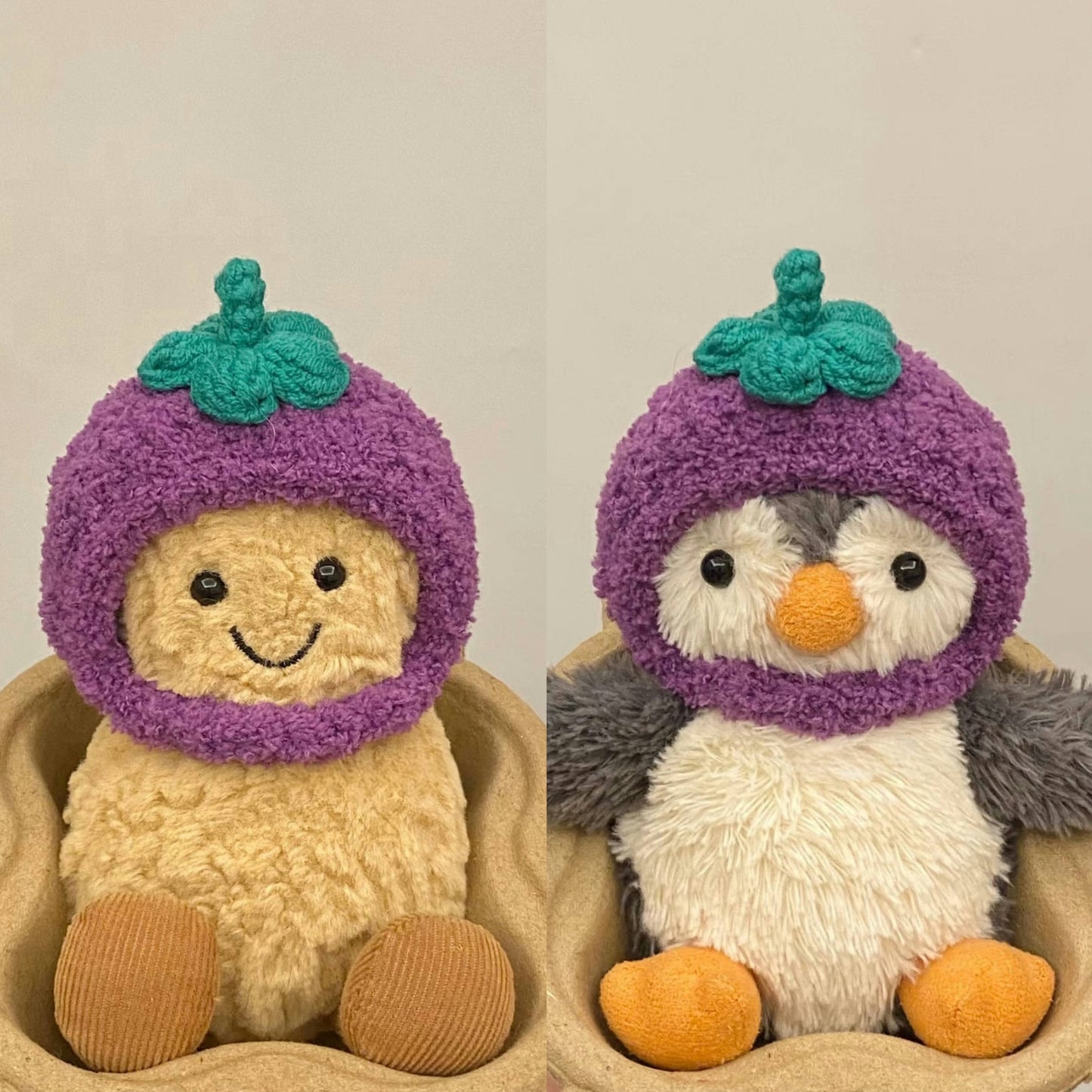 3inch jellycat amusable peanut/small peanut penguin cute hat outfit - eggplant