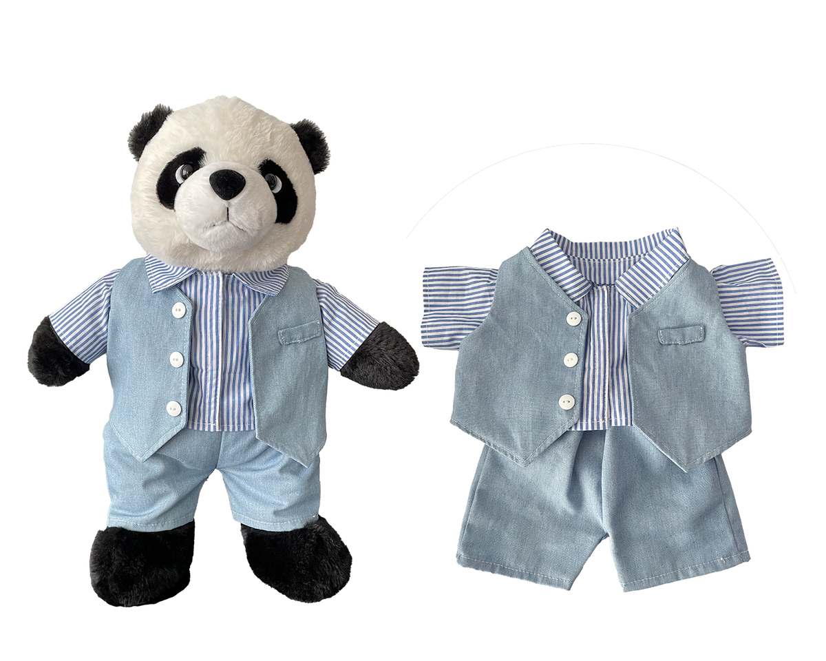Light Blue Striped Vest 3-Piece Outfit Set for Bartholomew Bear Plush – 14-Inch Outfit