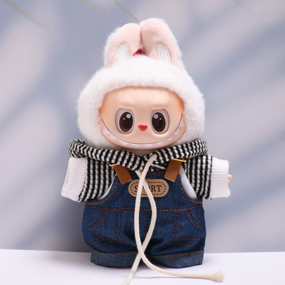4inch bag charm cute custom clothes outfits - cowboy overall white hoodie - 053117