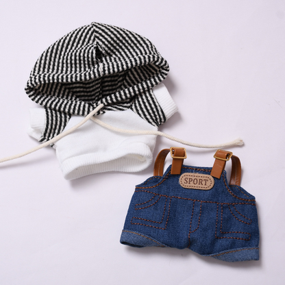 4inch bag charm cute custom clothes outfits - cowboy overall white hoodie - 053117
