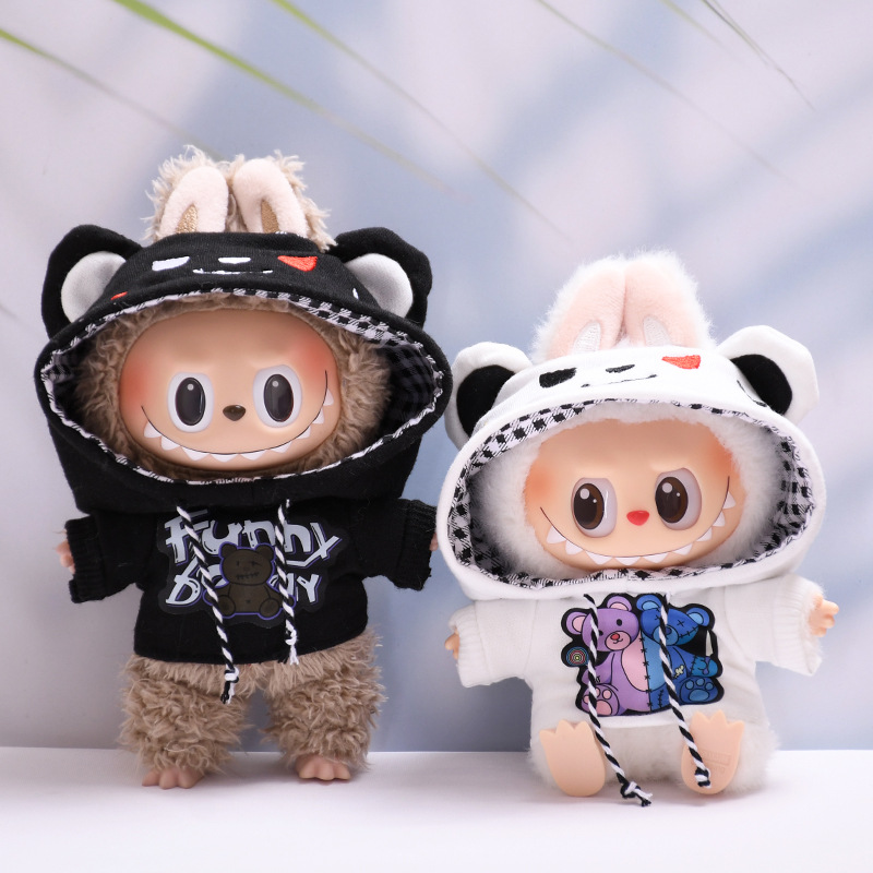 4inch bag charm cute custom clothes outfits - black and white bear hoodie - 0523