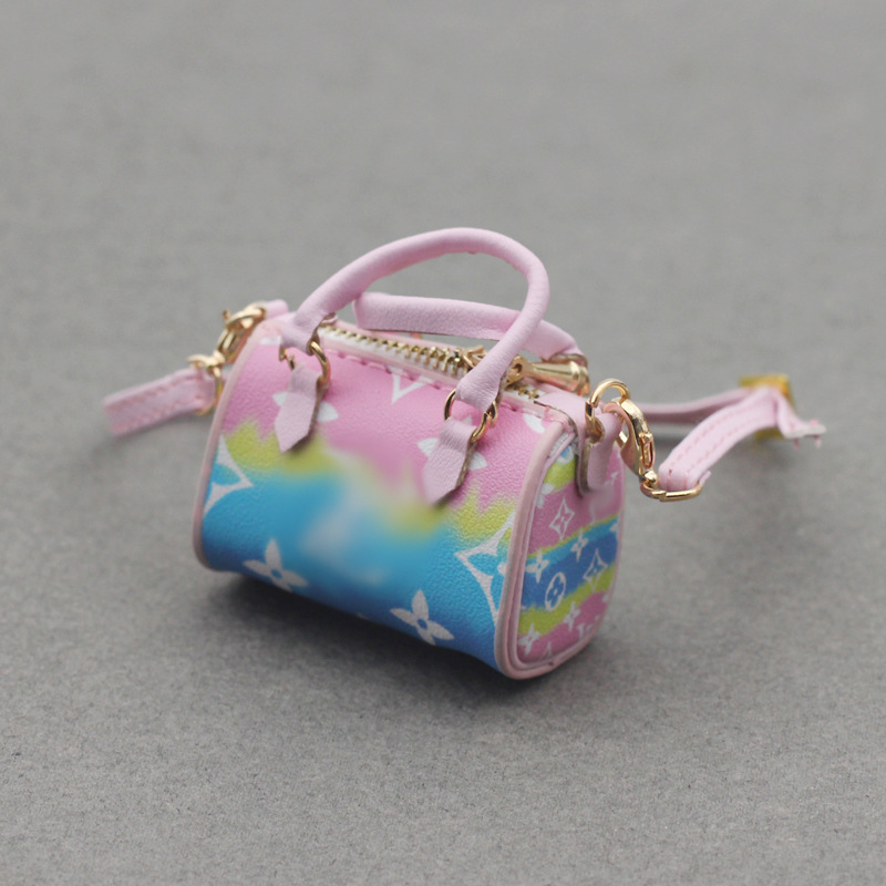 4inch bag charm cute custom bags - dark brown/light brown/rainbow pillow tote handbag