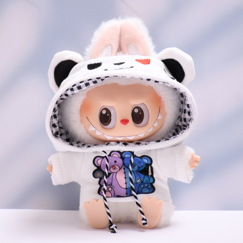 4inch bag charm cute custom clothes outfits - black and white bear hoodie - 0523