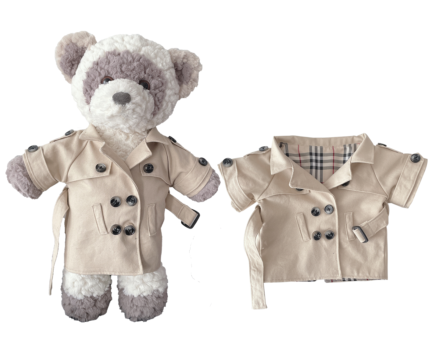 Large Bartholomew Bear & 16" Plush Clothes Outfit - Khaki Trench Coat