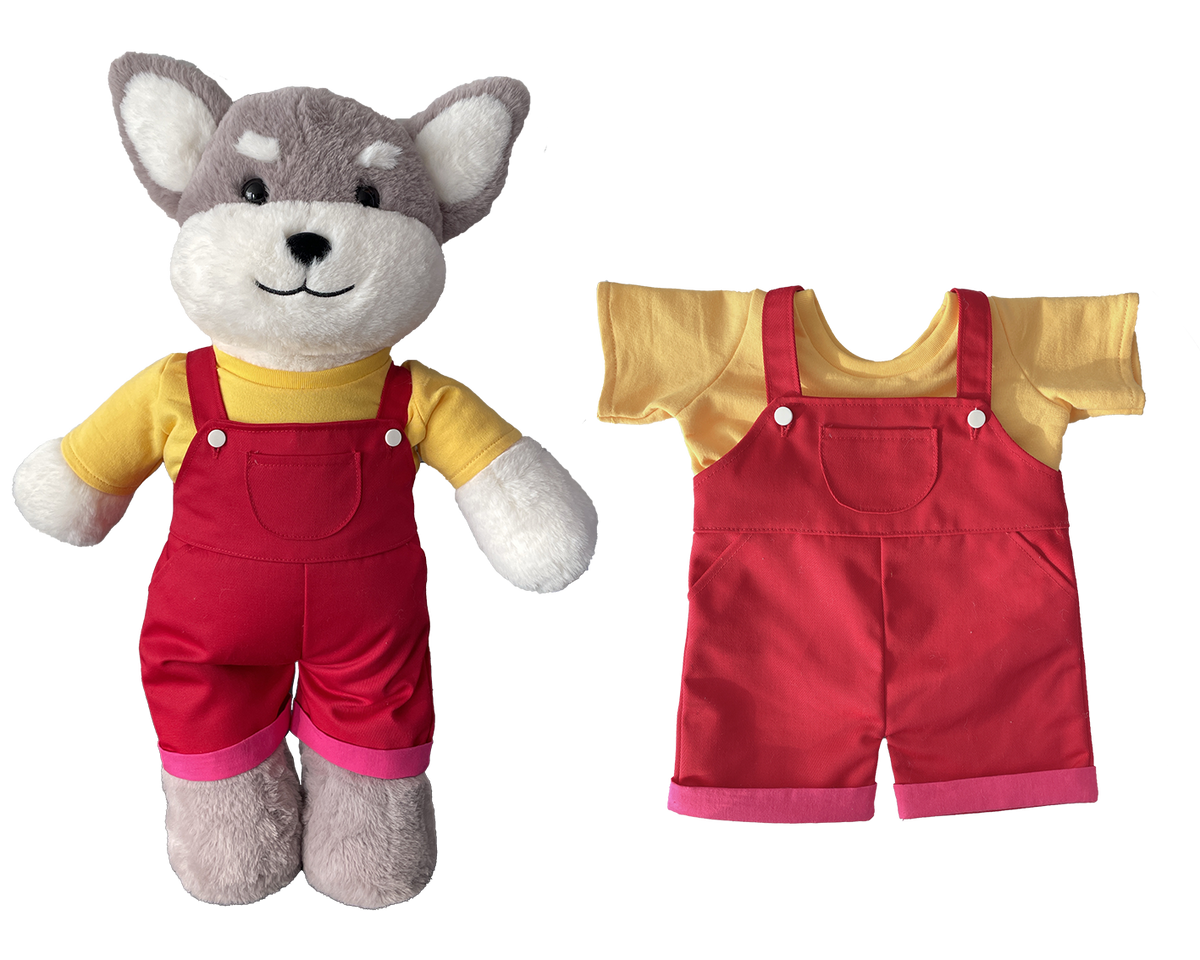 Red Overalls & Yellow T-Shirt Outfit for Bartholomew Bear Plush – 14-Inch Outfit