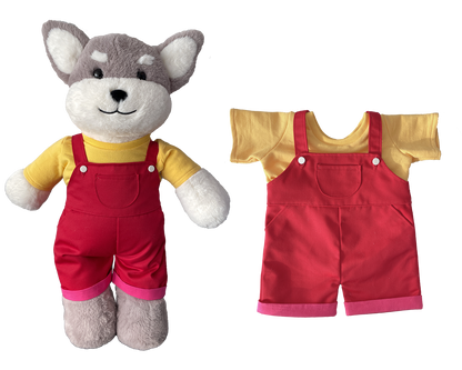 Red Overalls & Yellow T-Shirt Outfit for Bartholomew Bear Plush – 14-Inch Outfit
