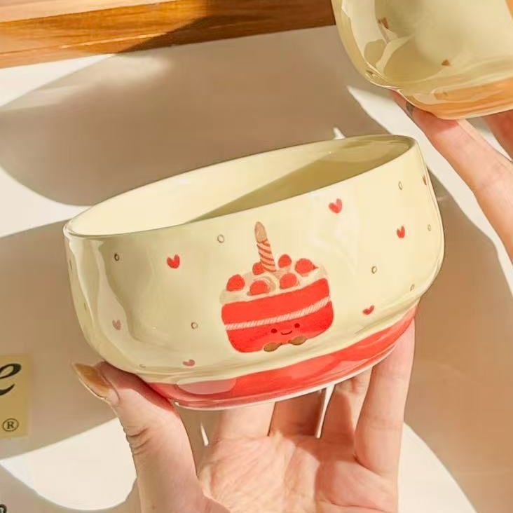 Adorable Ceramic Rice Bowl for Kids & Adults – Cute Underglaze Tableware set of 4