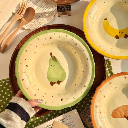 Adorable fruit & croissant plate 8inch set of 4 - Functional Design