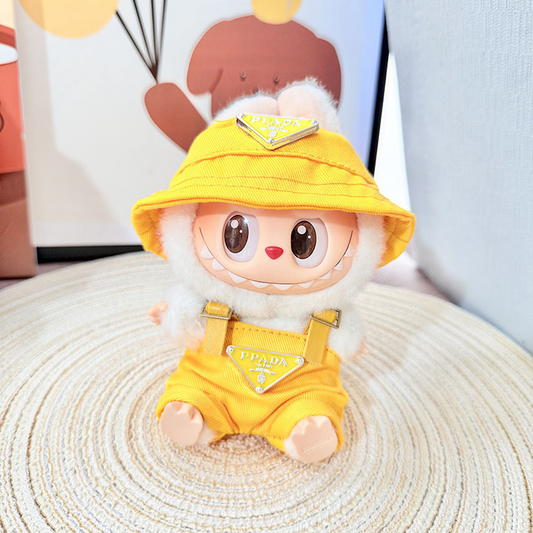 4inch bag charm cute custom clothes outfits - Yellow logo overall & hat- LBB020