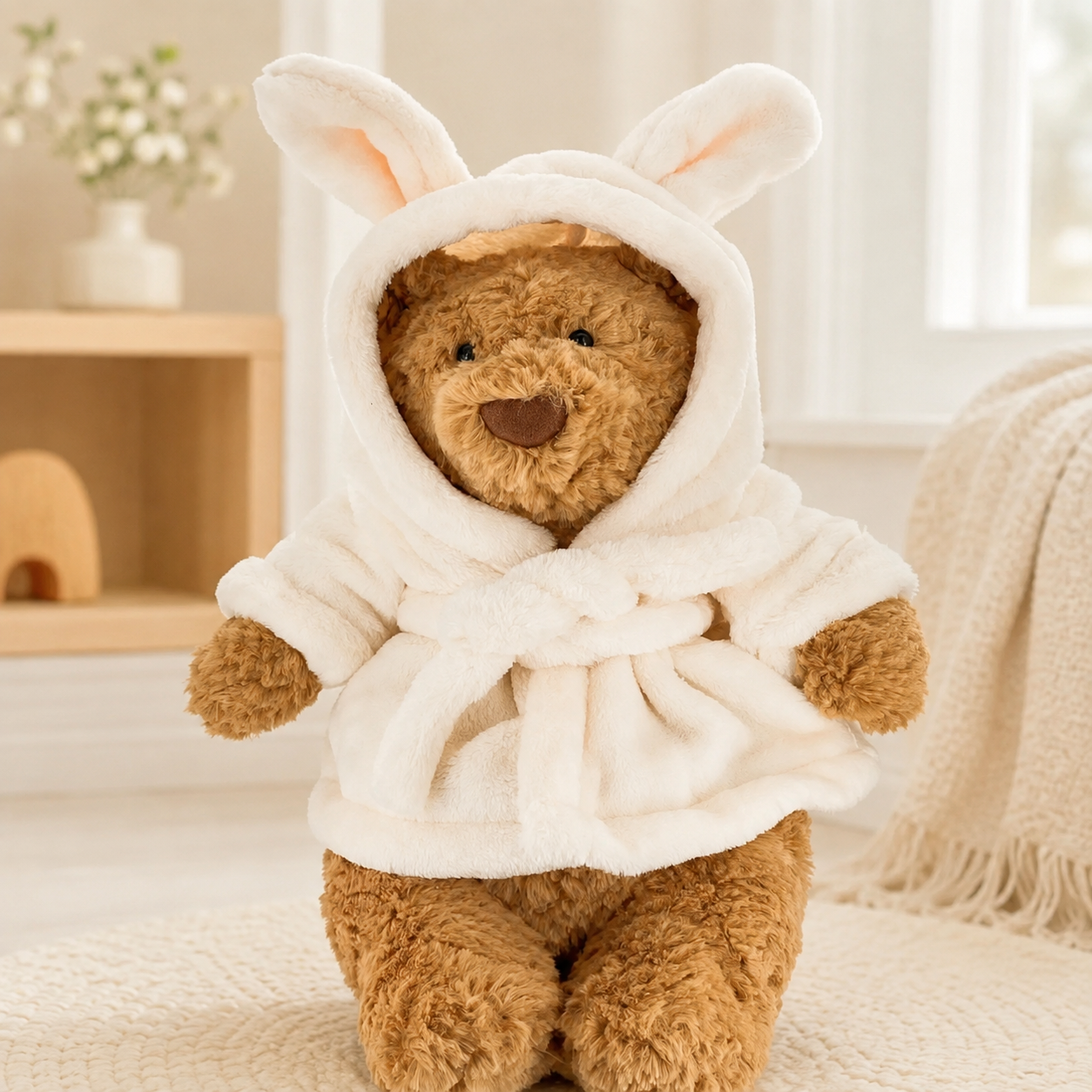 Medium Bartholomew bear cute clothes outfits - Ivory Bathrobe