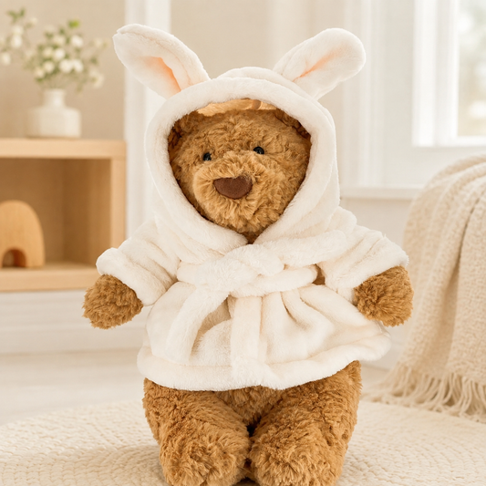 Medium Bartholomew bear cute clothes outfits - Ivory Bathrobe