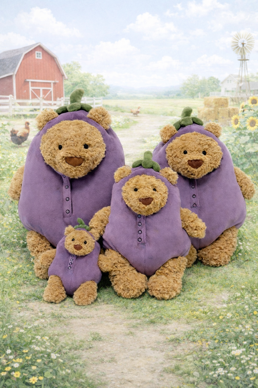 Eggplant Costume for Bartholomew Bear Plush – 6–16 Inch Outfit