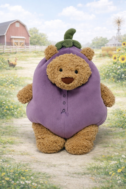 Eggplant Costume for Bartholomew Bear Plush – 6–16 Inch Outfit