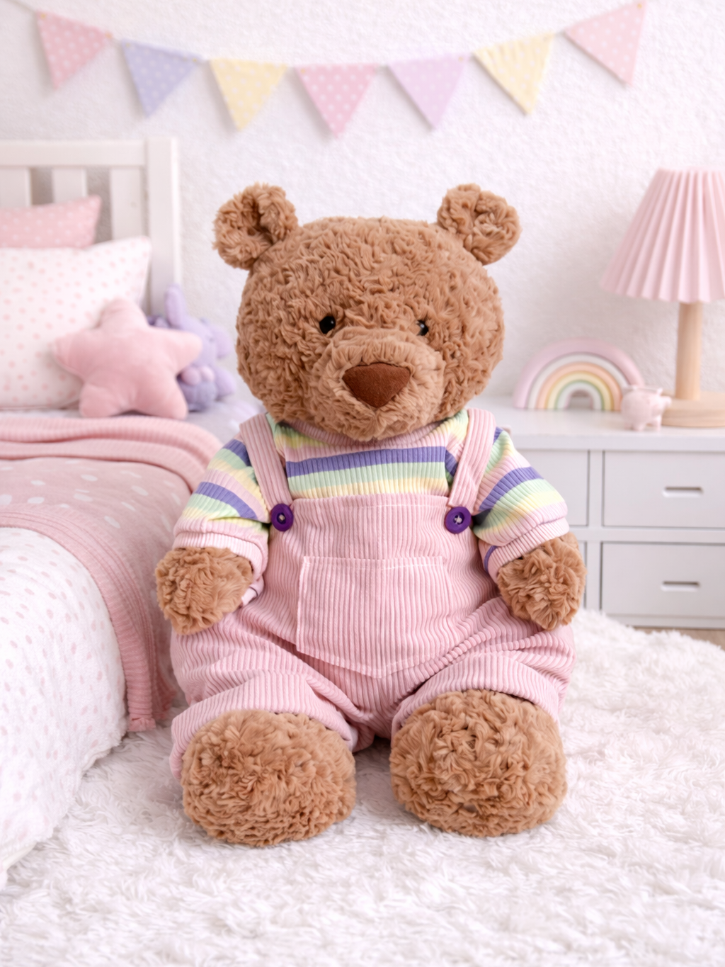 Pink T-Shirt & Overalls Set for Bartholomew Bear Plush – 4–22 Inch Outfit