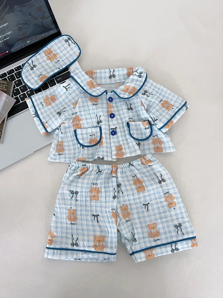 Bartholomew Bear Tiny/Junior clothes outfits - Blue Plaid Bear Dream Pajama
