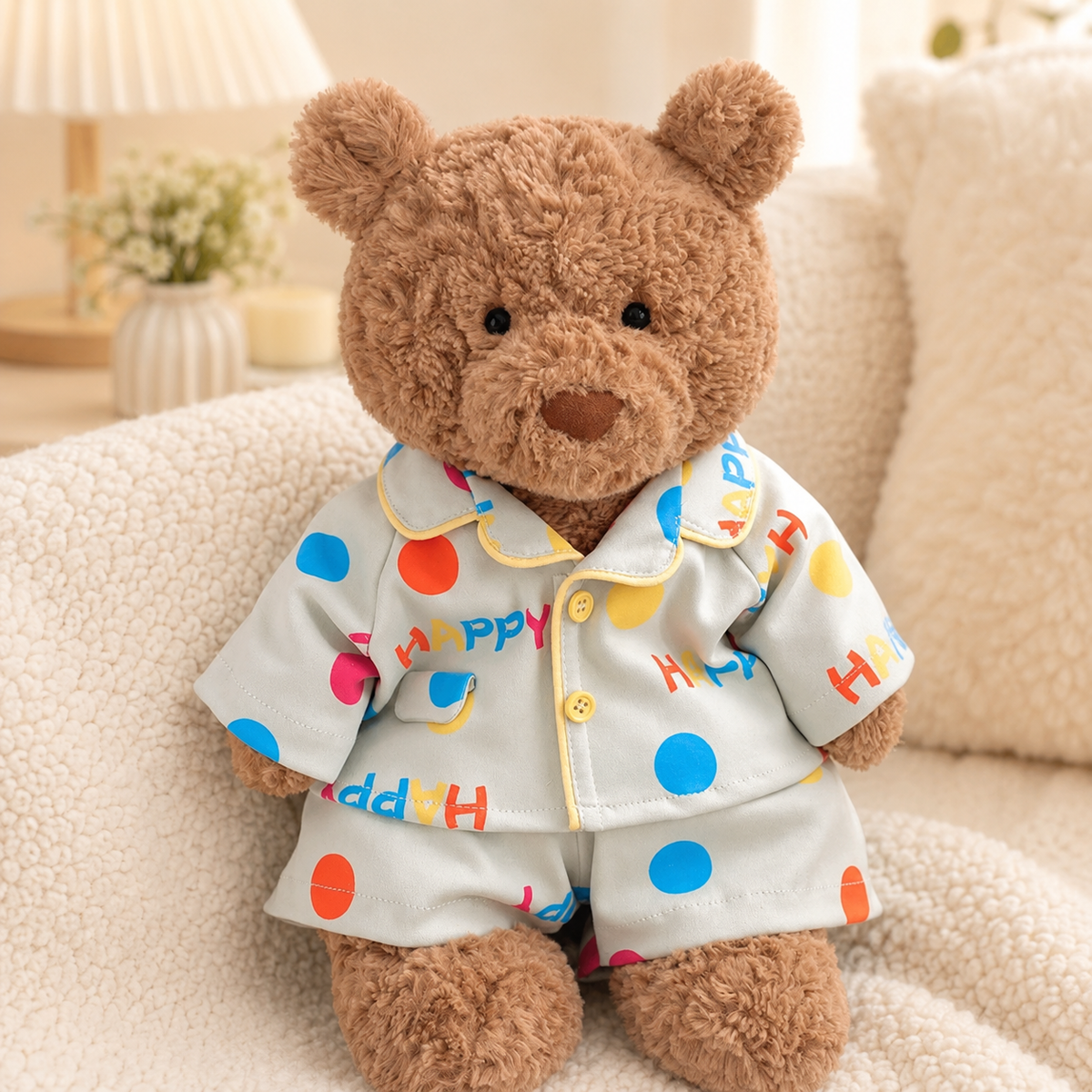 Happy Polka Dot Loungewear Set for Bartholomew Bear Plush – 10–22 Inch Outfit
