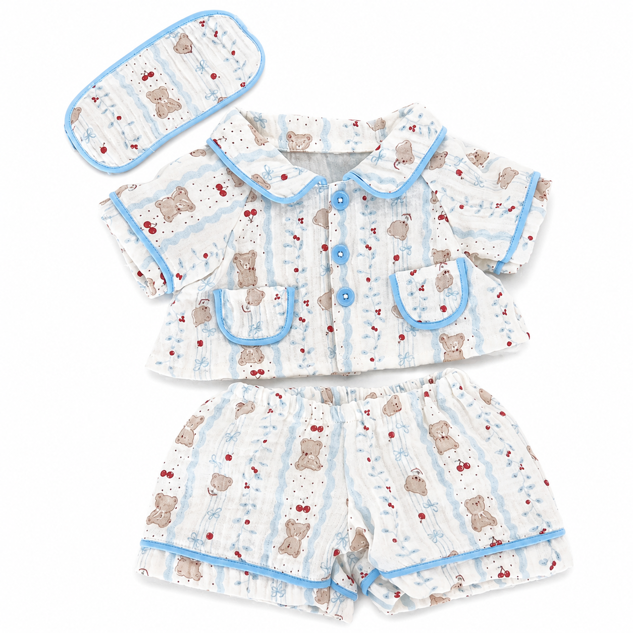 Bartholomew bear cute clothes outfits - Blue Trim Cherry Loungewear Set